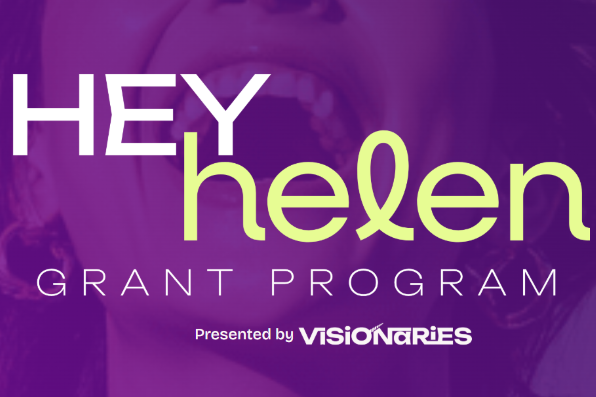 Hey Helen grant program for women business owners graphic in purple and lime green